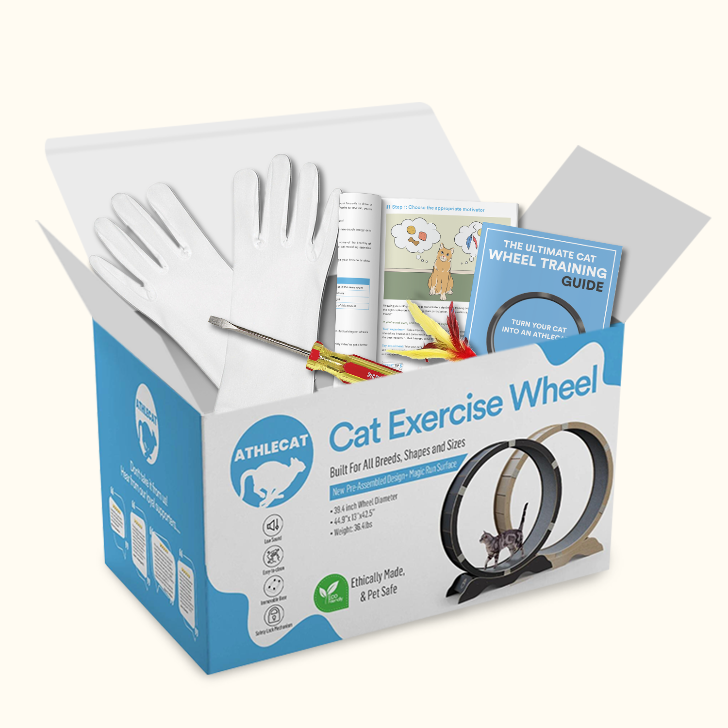 free toys and accessories that come with the athlecat spinning wheel for cats